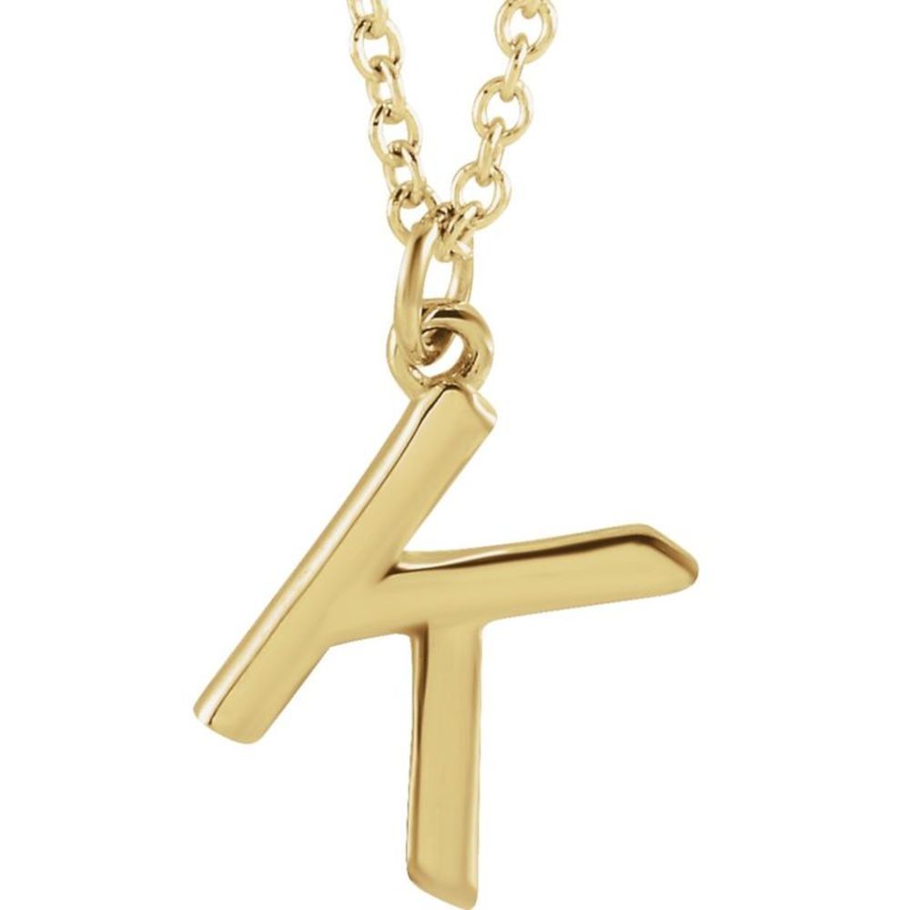 14k Yellow Gold 9.5mm Small Block Initial K Necklace, 16 Inch